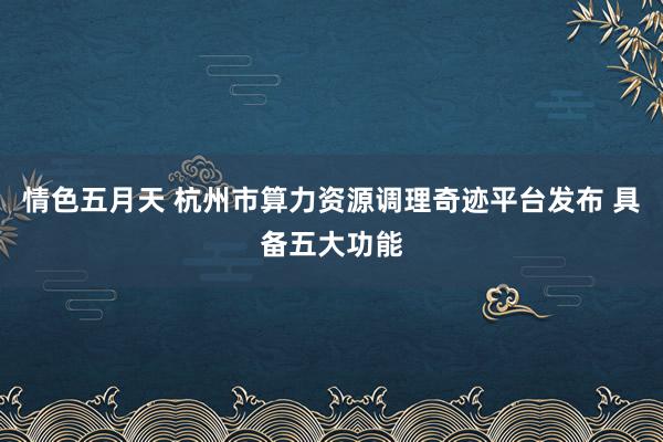 情色五月天 杭州市算力资源调理奇迹平台发布 具备五大功能